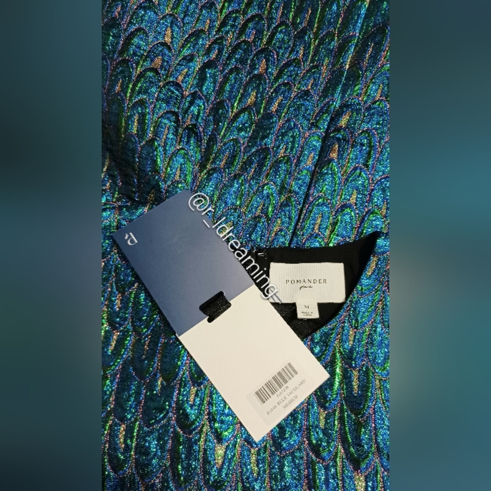 NWT Pomander Place Pavo Jacquard Mae Dress Size Medium In Blue Jacquard Color - Picture 4 of 7